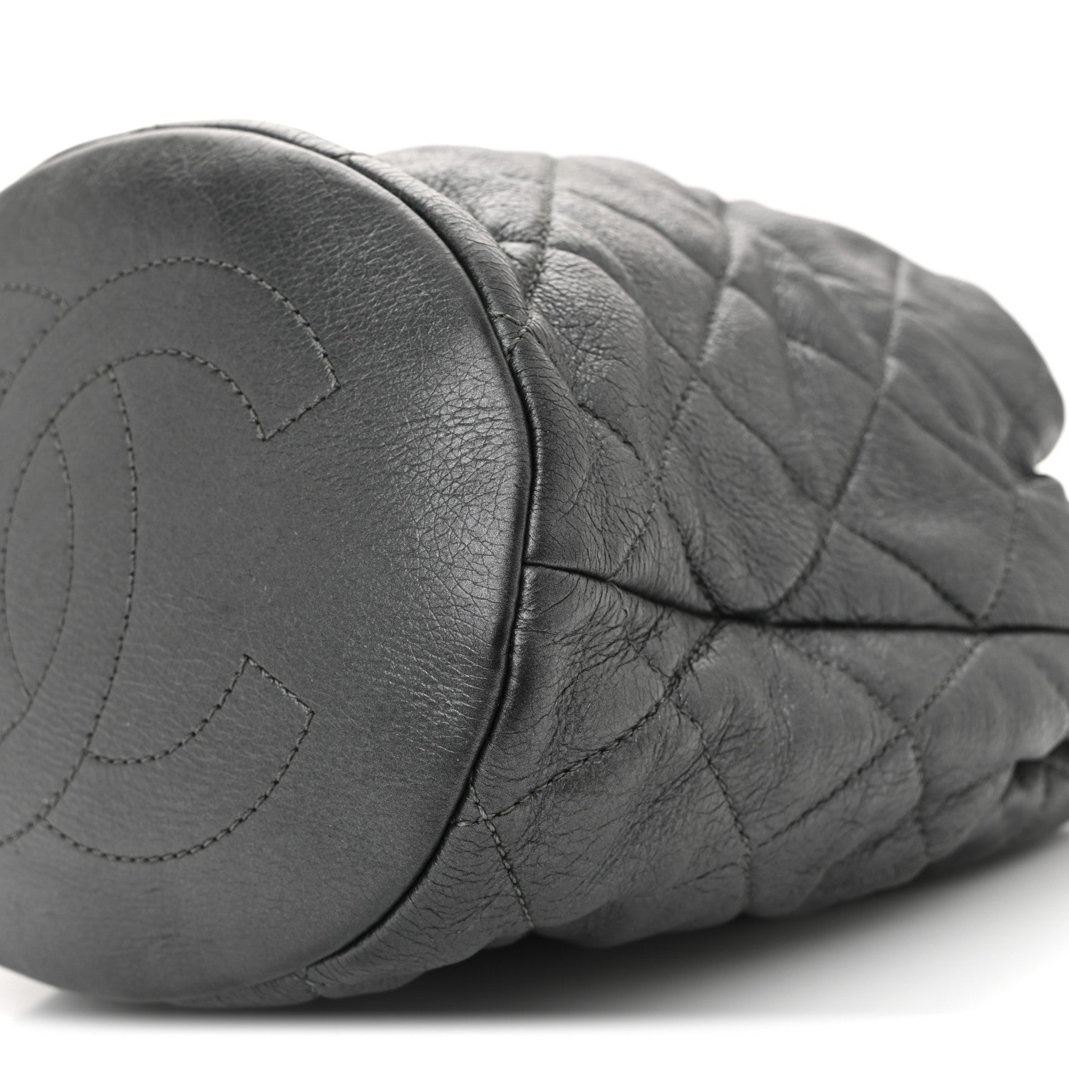 Chanel Metallic Lambskin Quilted Pearl Crown Drawstring Bag Anthracite