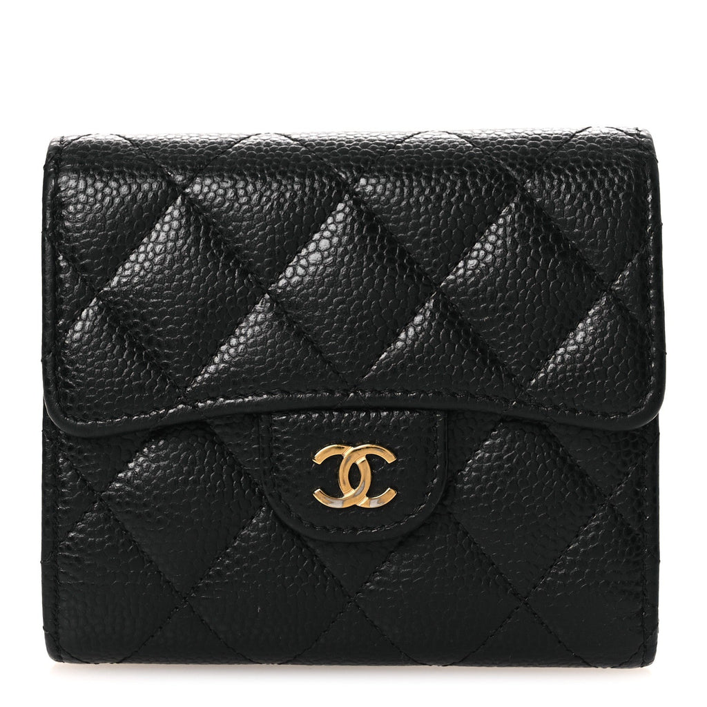 Caviar Quilted Compact Flap Wallet Black