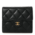 Caviar Quilted Compact Flap Wallet Black