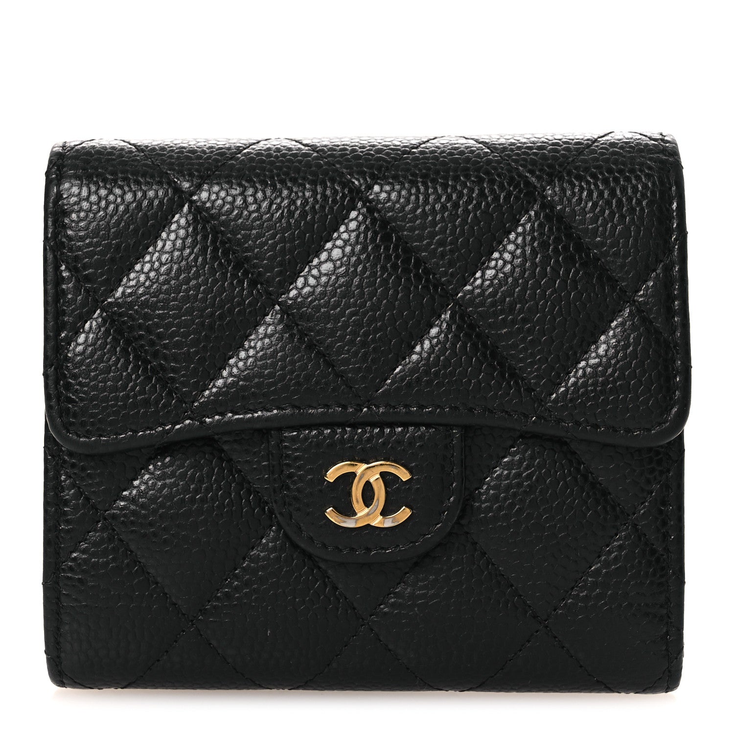 Caviar Quilted Compact Flap Wallet Black