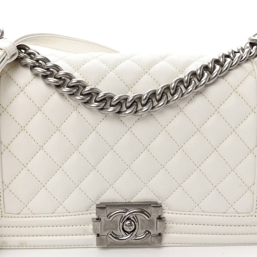Chanel Caviar Quilted Medium Boy Flap White