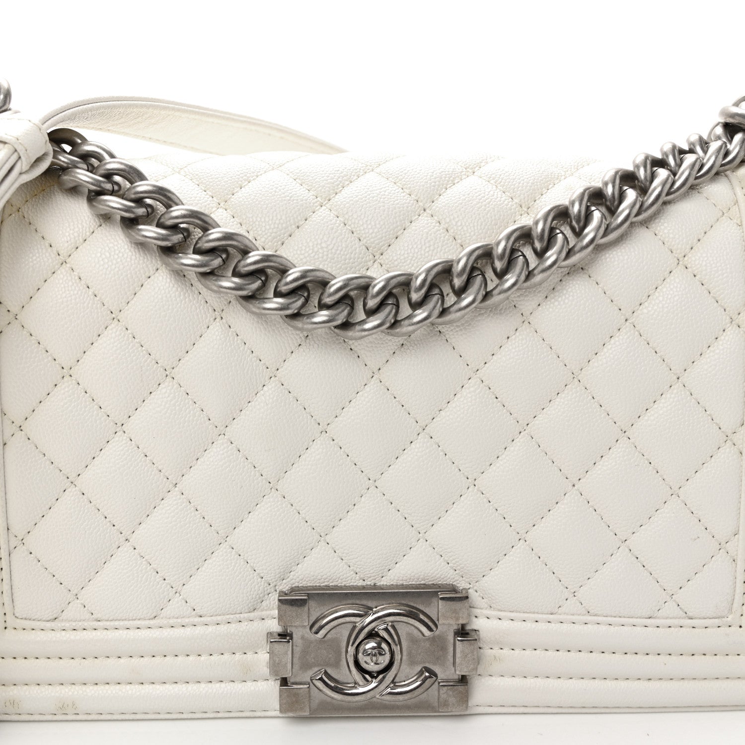 Chanel Caviar Quilted Medium Boy Flap White