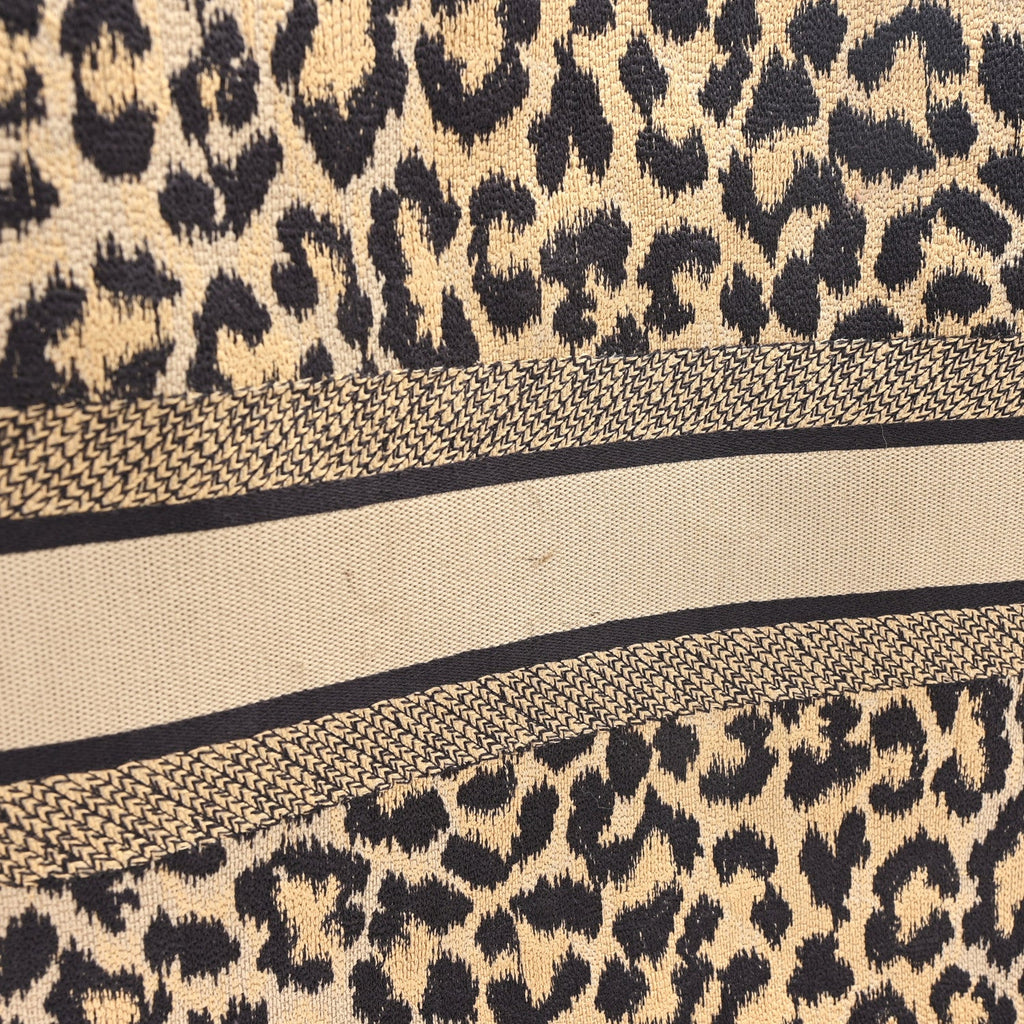 Christian Dior Canvas Mizza Embroidered Large Leopard Book Tote Beige
