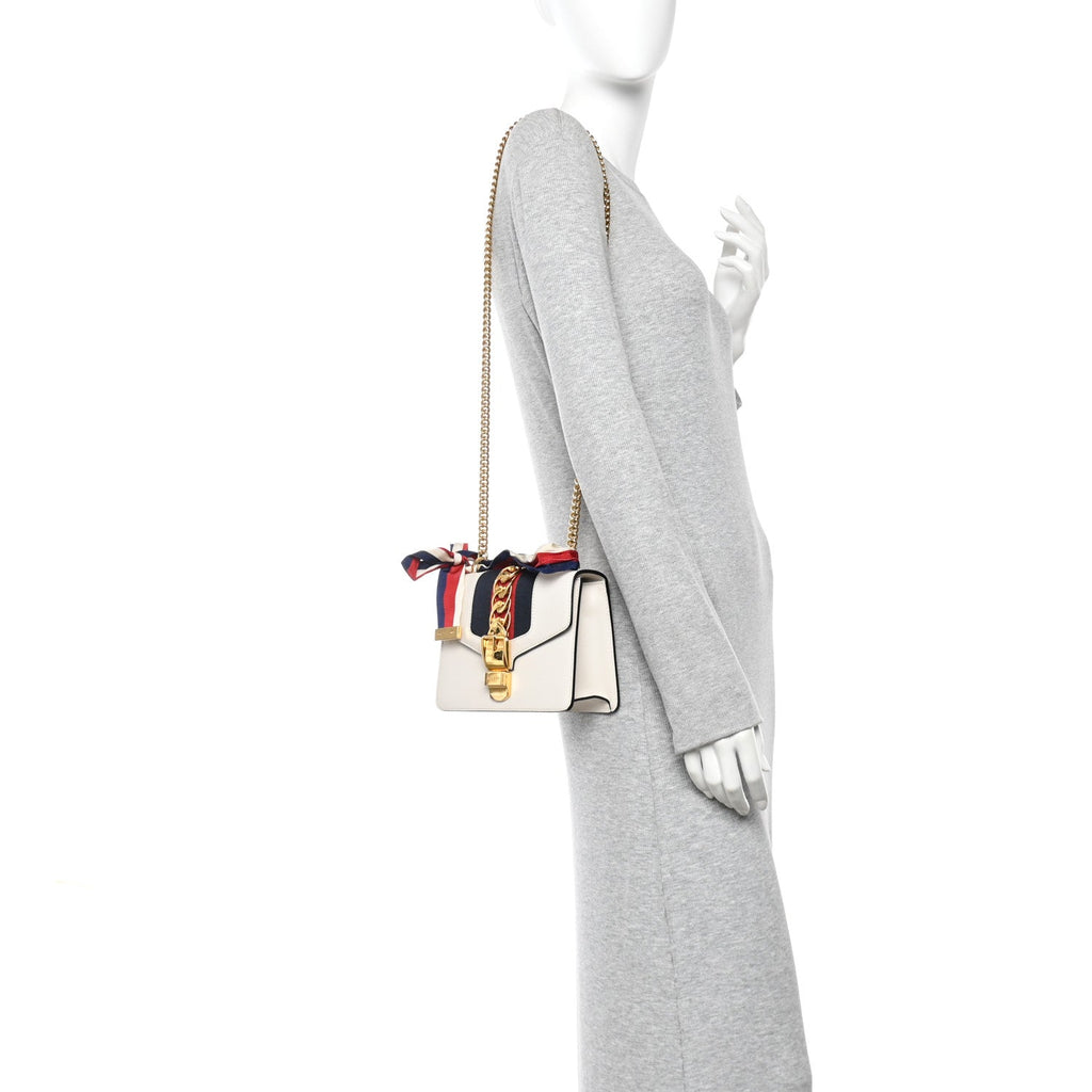 Gucci Calfskin Super Mini Sylvie Chain Shoulder Bag White