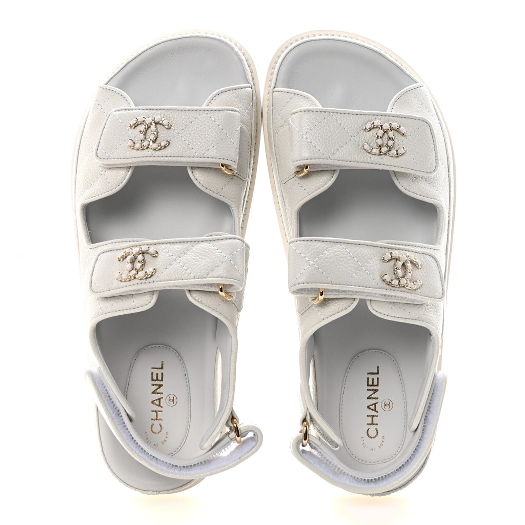 Grained Calfskin Velcro Dad Sandals 36.5 White