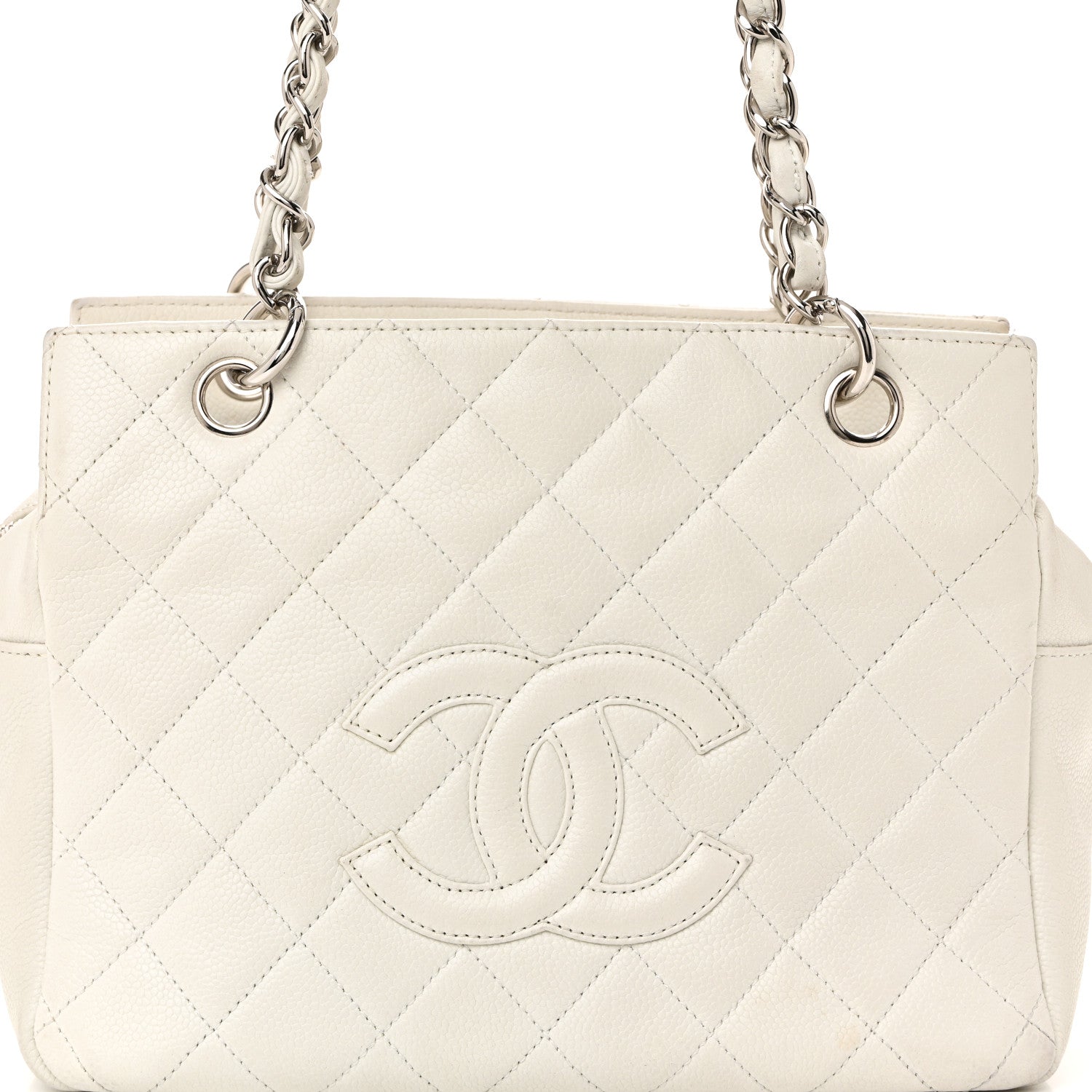 Chanel Caviar Quilted Petit Timeless Tote PTT White