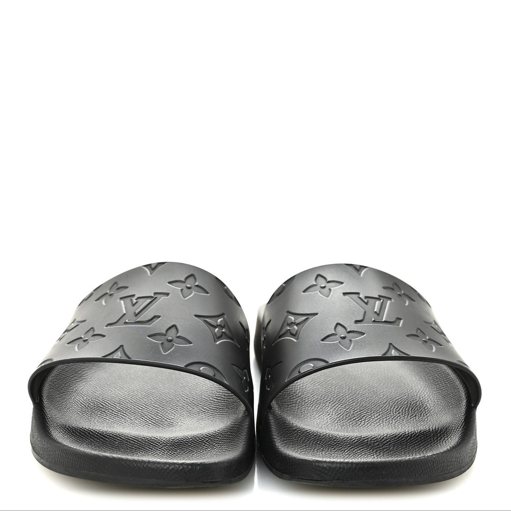 Louis Vuitton Rubber Embossed Monogram Mens Waterfront Mules 7.5 Black