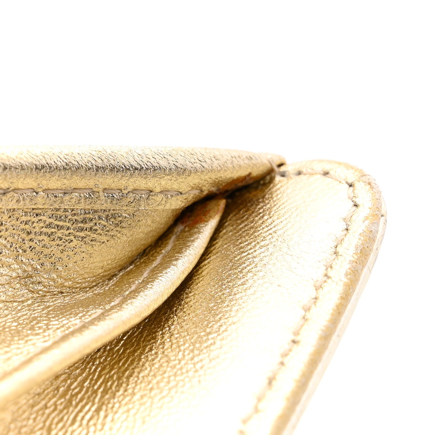Metallic Patent Calfskin Quilted Lucky Symbols Yen Wallet Gold