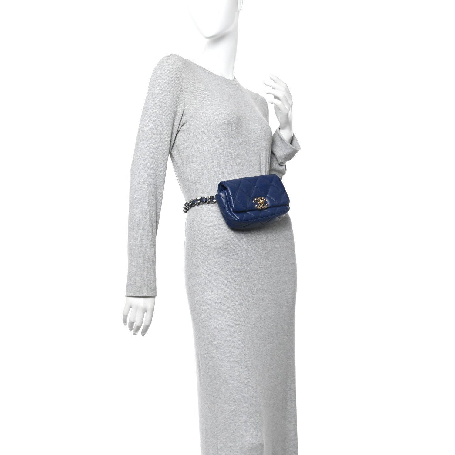 Chanel Goatskin Quilted Chanel 19 Waist Bag Dark Blue