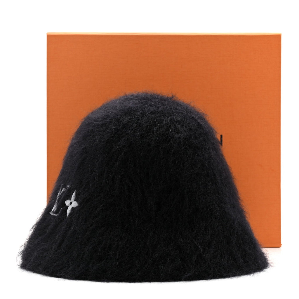 Louis Vuitton Mohair Wool LV Fluffy Hat Black