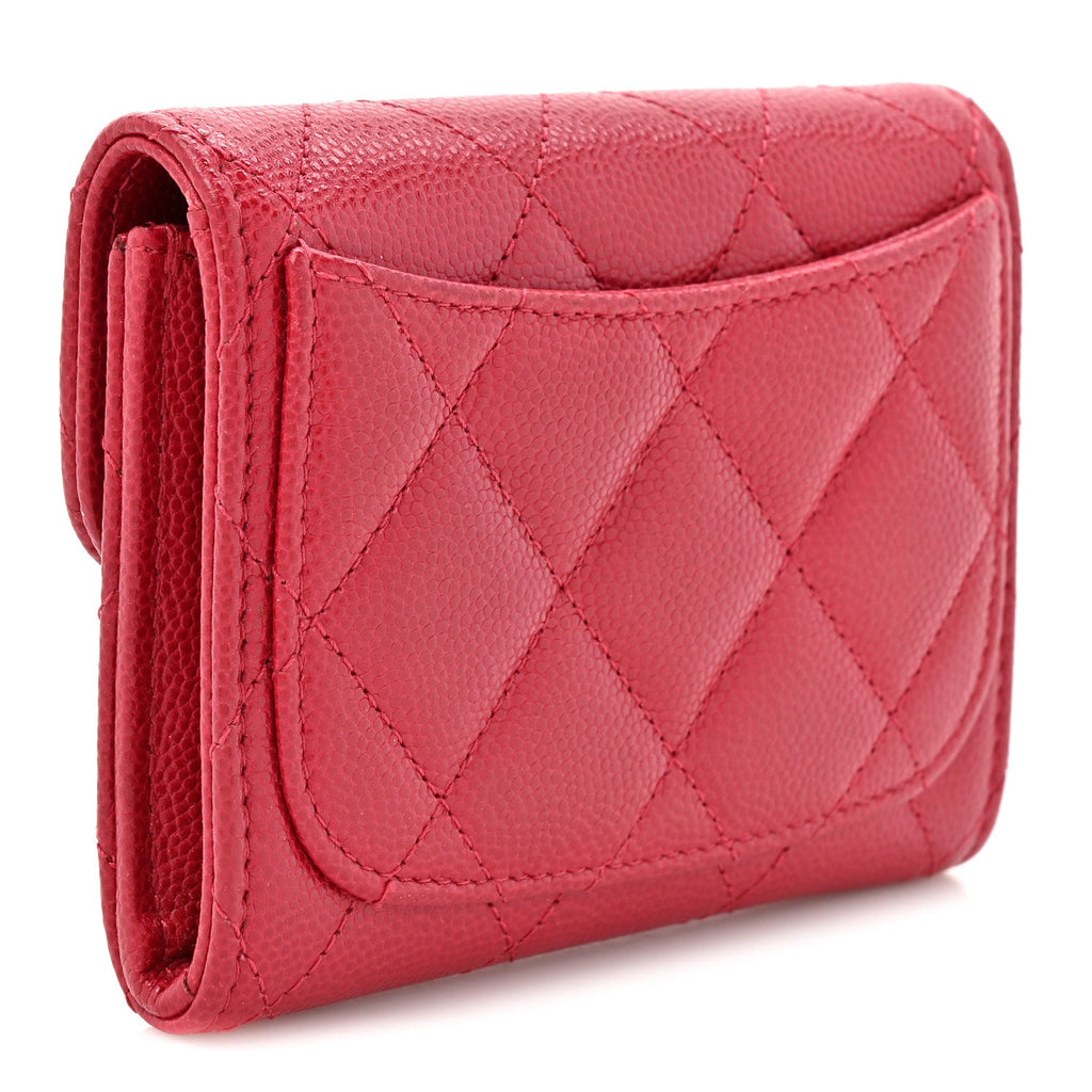 Caviar Quilted Flap Card Holder Wallet Red