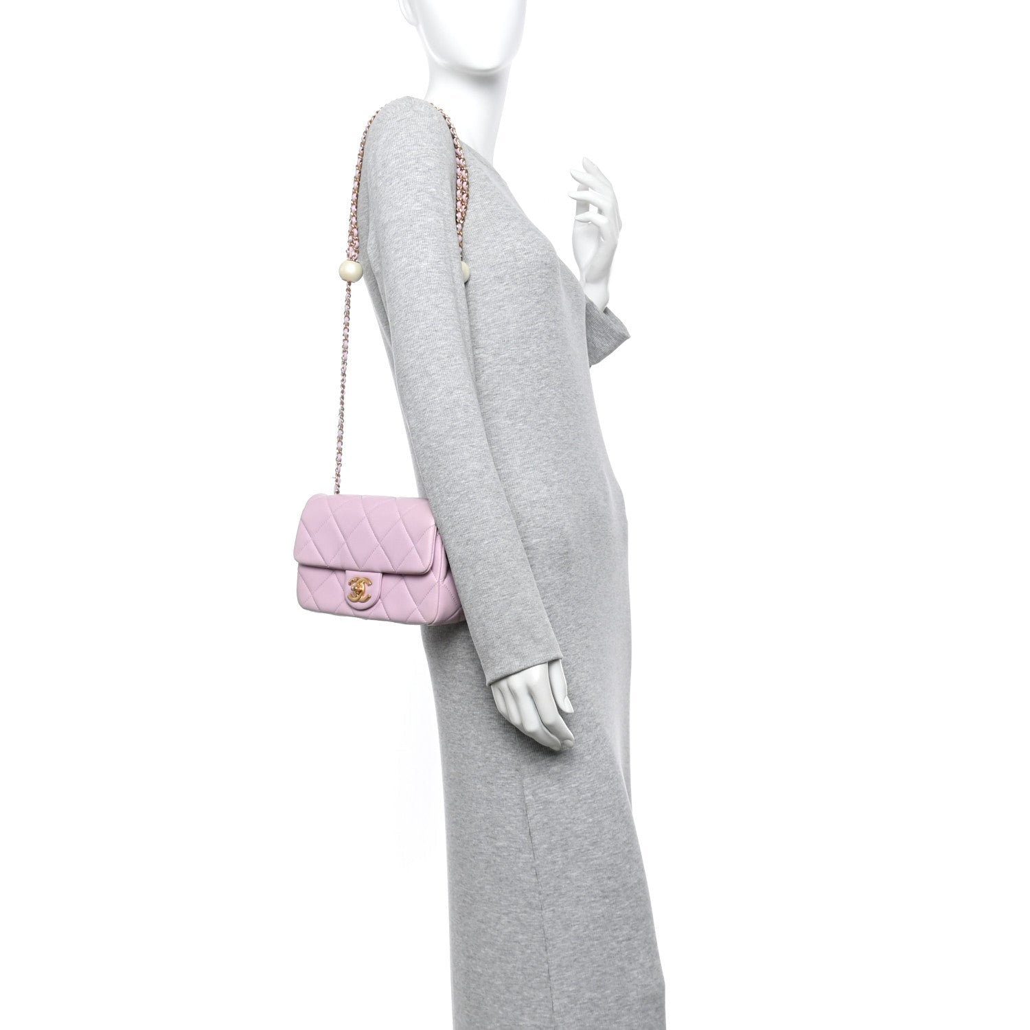 Chanel Lambskin Quilted Pearl Small Flap Light Purple