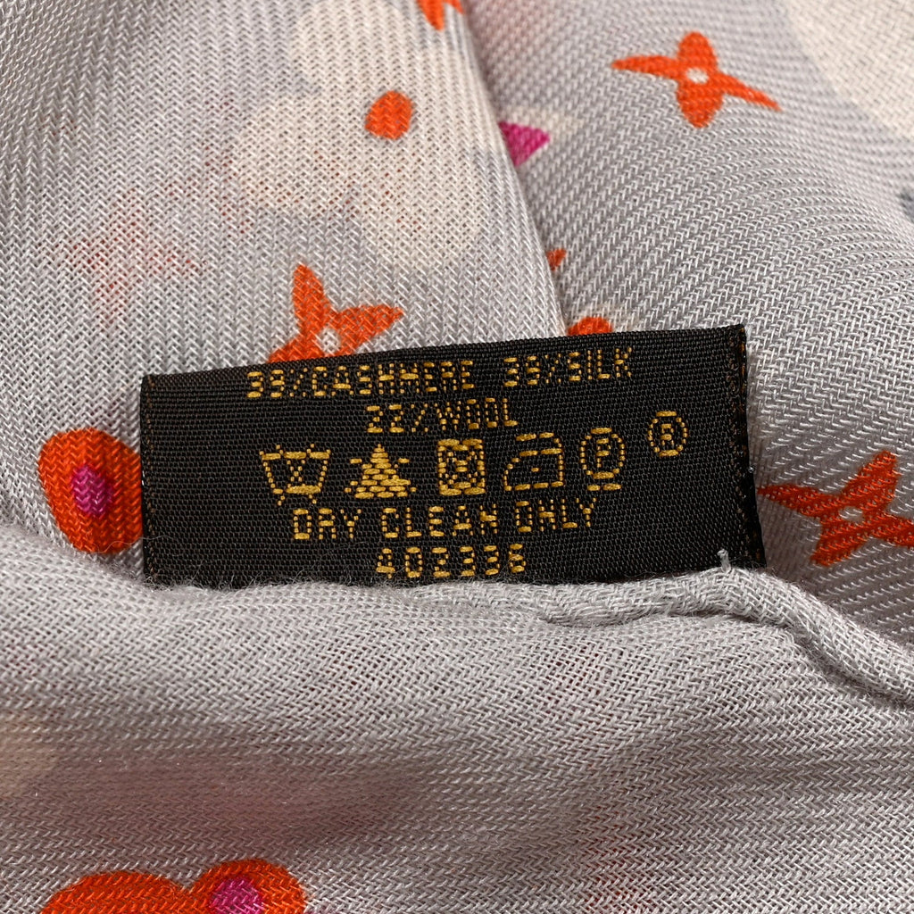 Louis Vuitton Cashmere Silk Wool Floral Stole Grey
