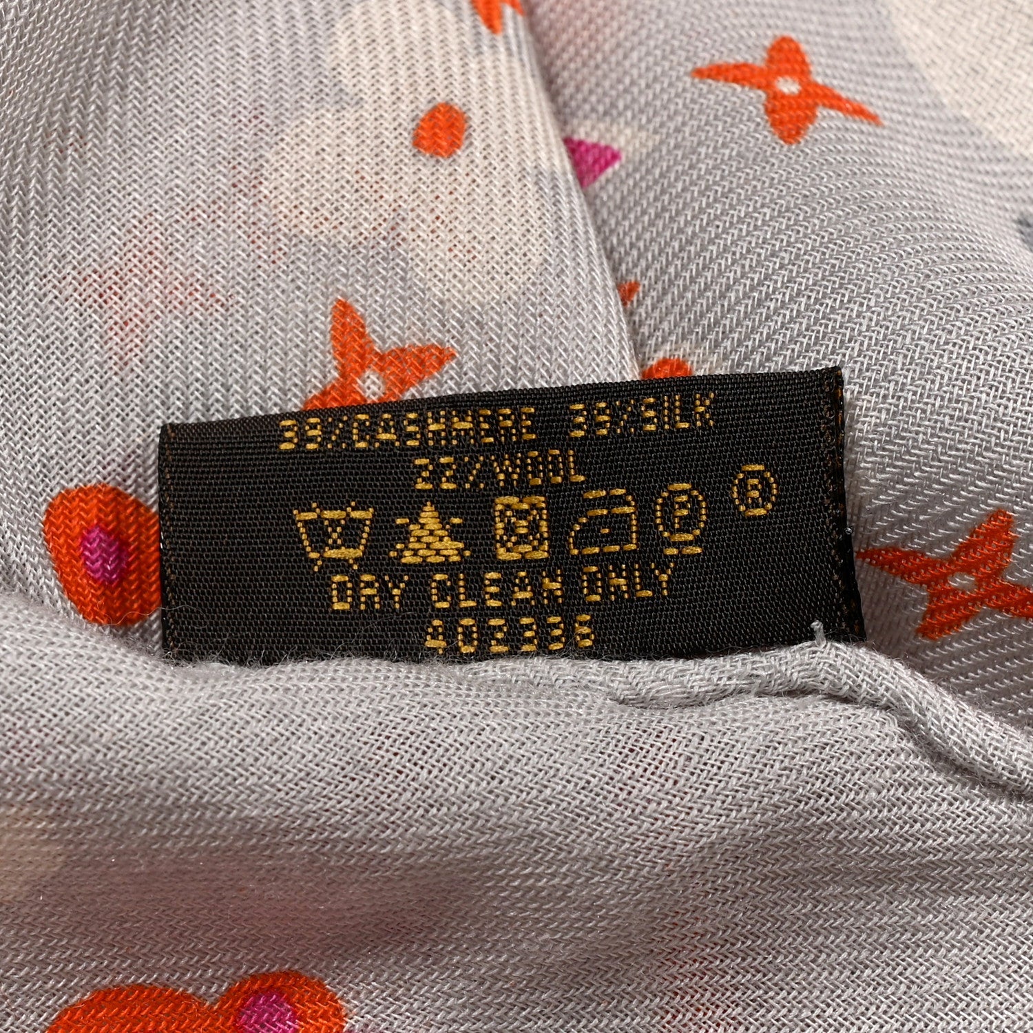 Louis Vuitton Cashmere Silk Wool Floral Stole Grey