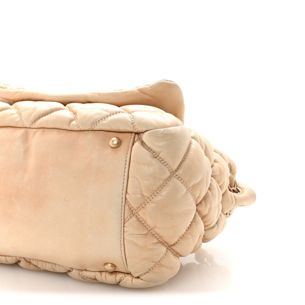 Chanel Lambskin Bubble Quilt Accordion Flap Beige