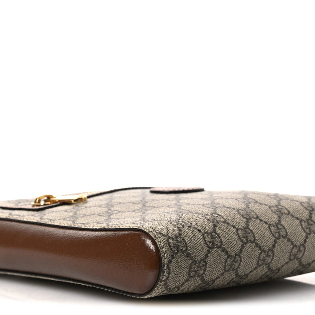 Gucci GG Supreme Monogram Azalea Calfskin Retro Interlocking G Flat Messenger Bag Beige Ebony Brown Sugar