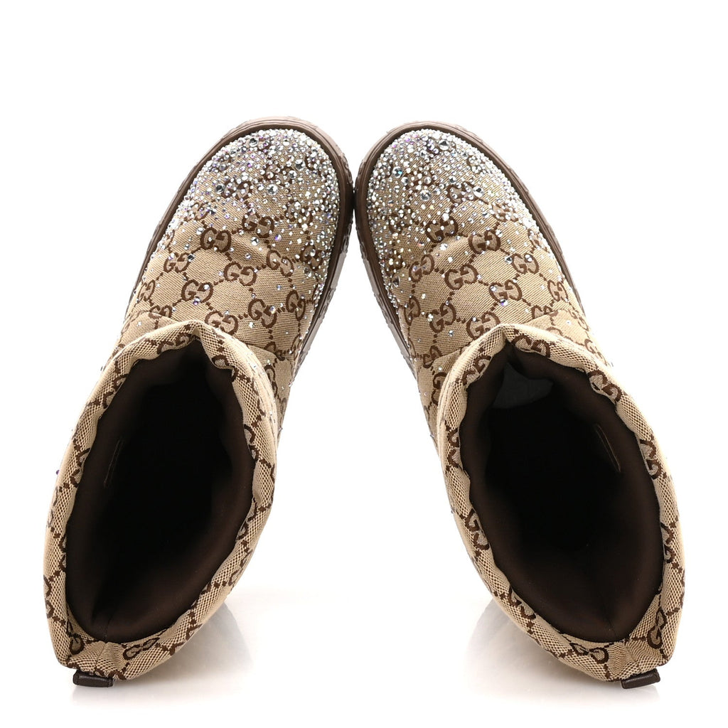 Gucci Monogram GG Strass Thermal Bootie 37 Camel Ebony