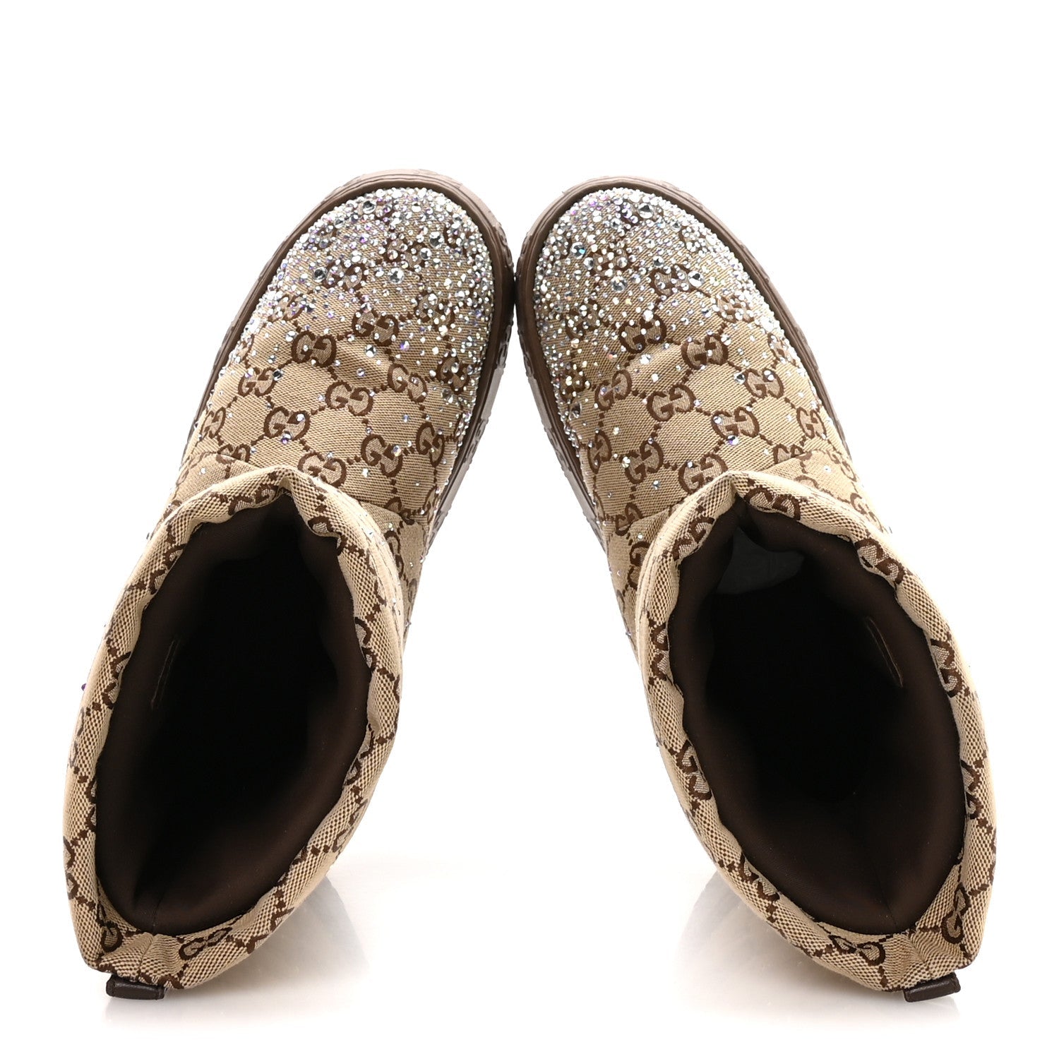 Gucci Monogram GG Strass Thermal Bootie 37 Camel Ebony