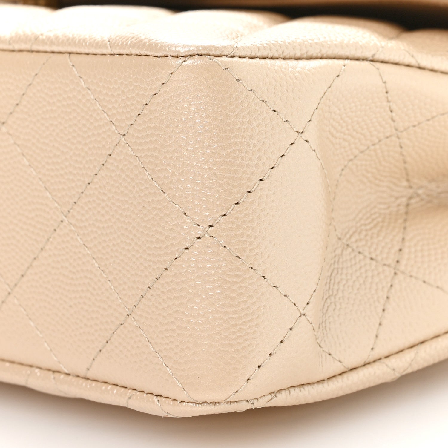 Chanel Metallic Caviar Quilted Small Double Flap Beige
