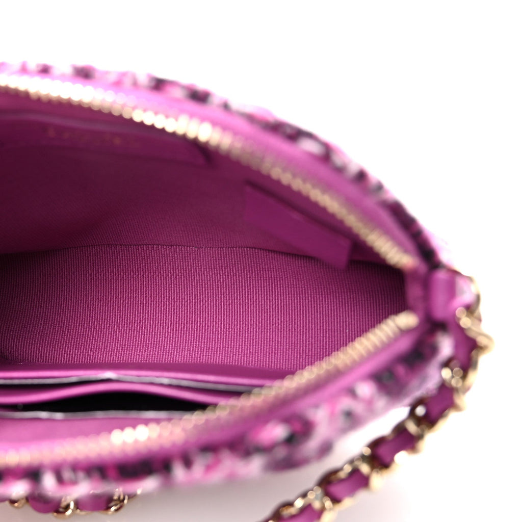 Chanel Tweed Quilted Mini Clutch With Chain Purple