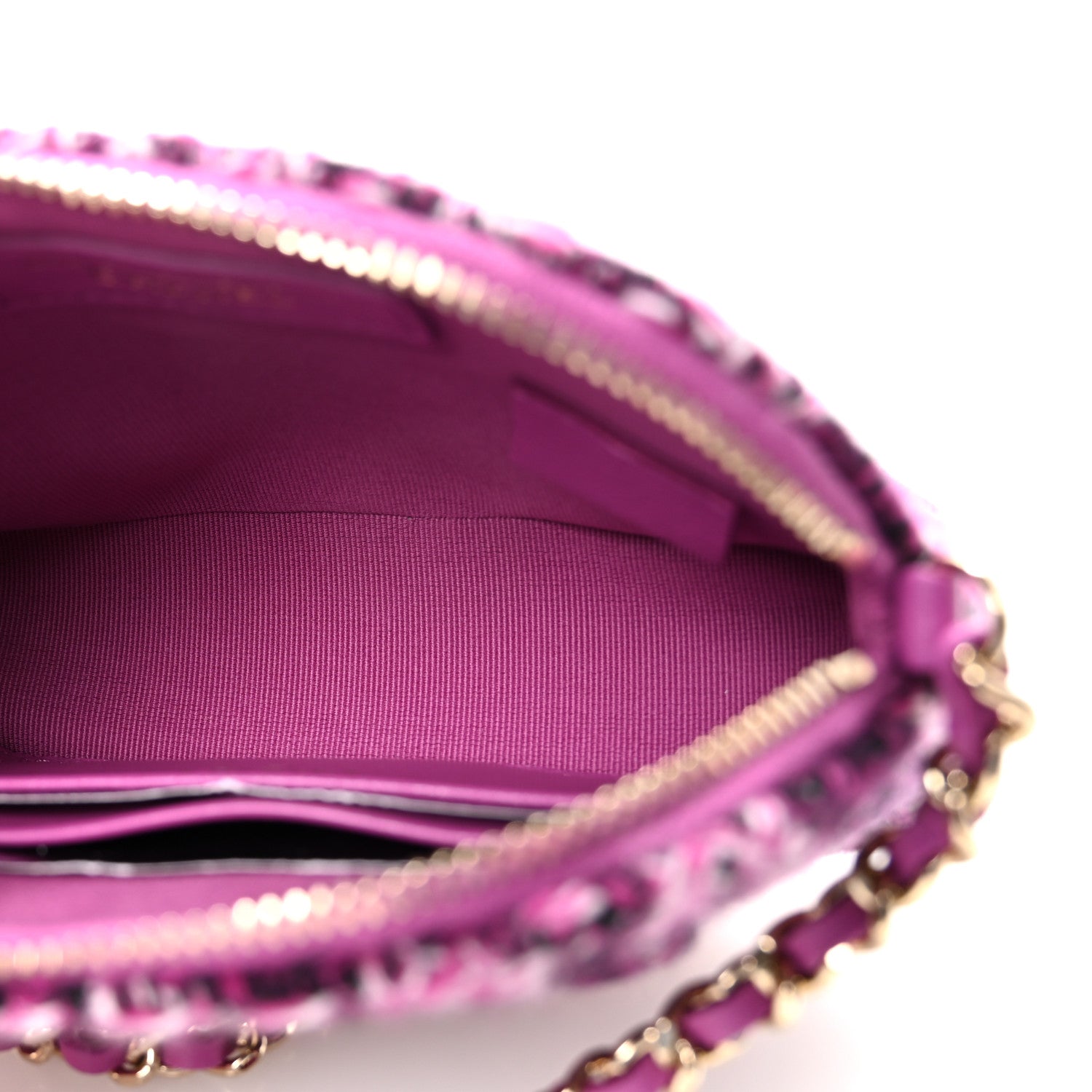 Chanel Tweed Quilted Mini Clutch With Chain Purple