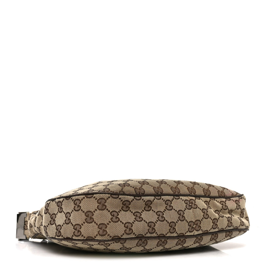 Gucci Monogram Web Medium Half Moon Hobo Dark Brown