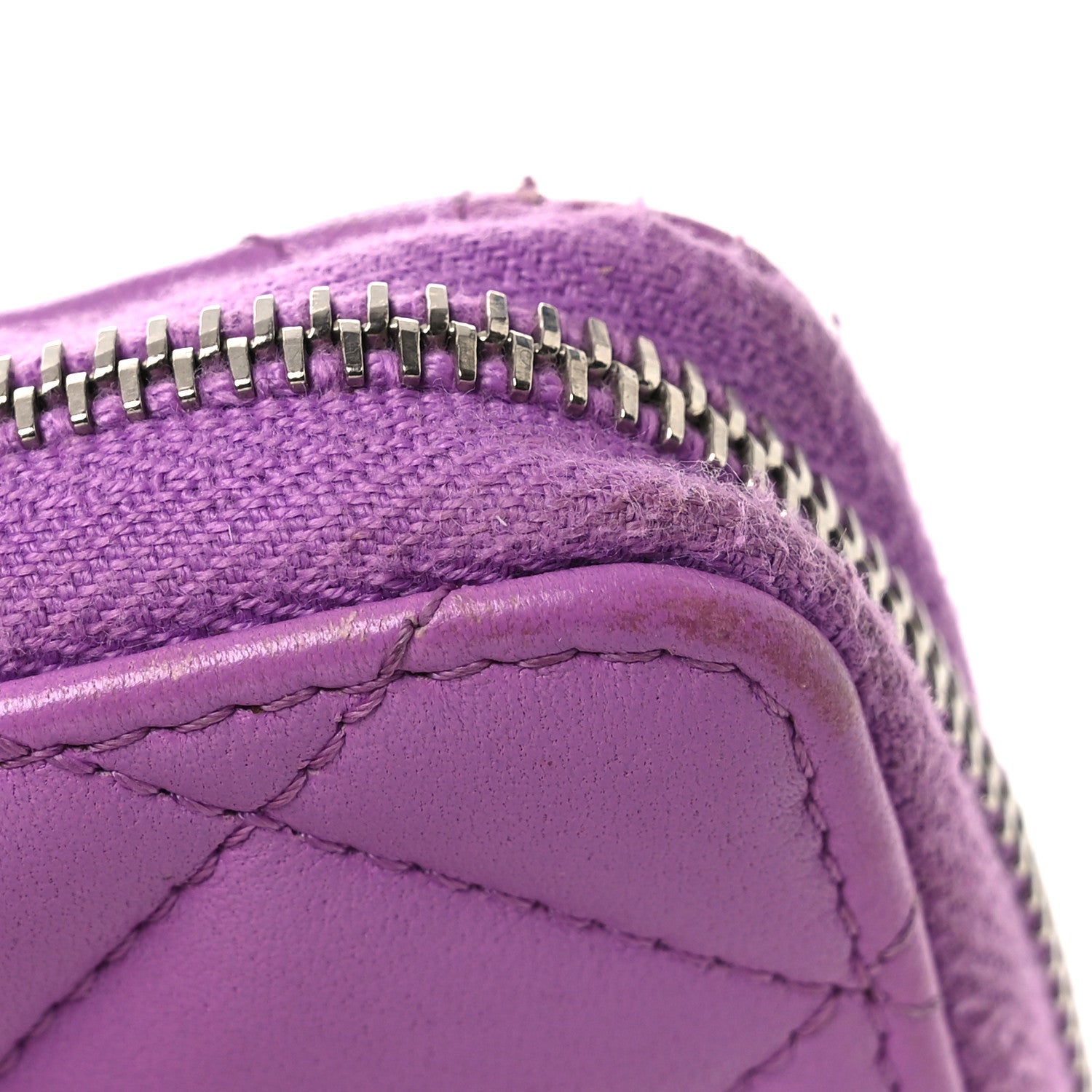 Lambskin Quilted Zip Around Coin Purse Wallet Purple