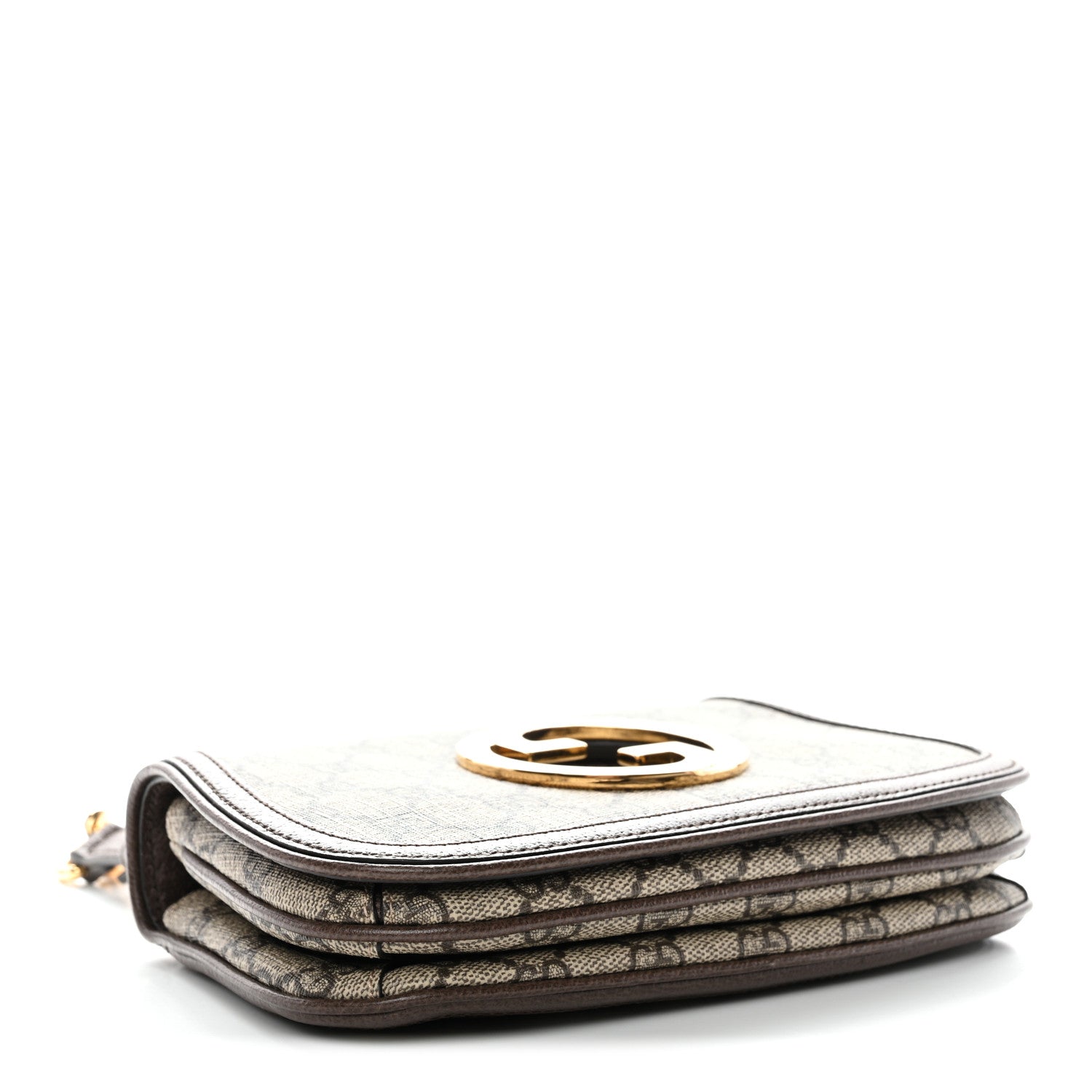 Gucci GG Supreme Monogram Textured Dollar Calfskin Mini Blondie Chain Shoulder Flap Bag Beige Ebony New Acero