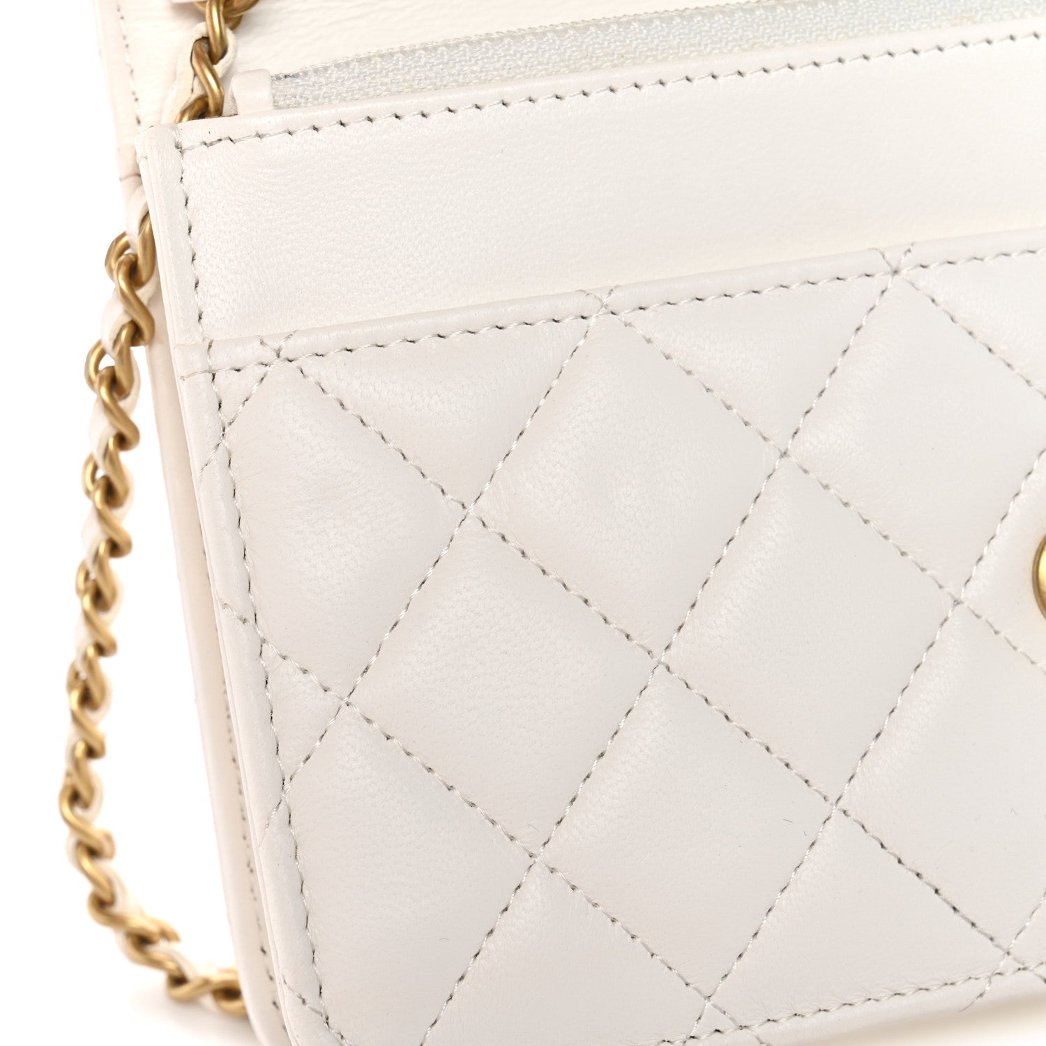 Chanel Lambskin Quilted CC Pearl Crush Wallet on Chain WOC White