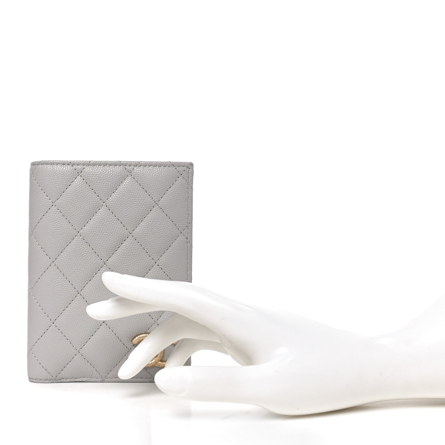 Caviar Quilted CC Passport Holder Grey