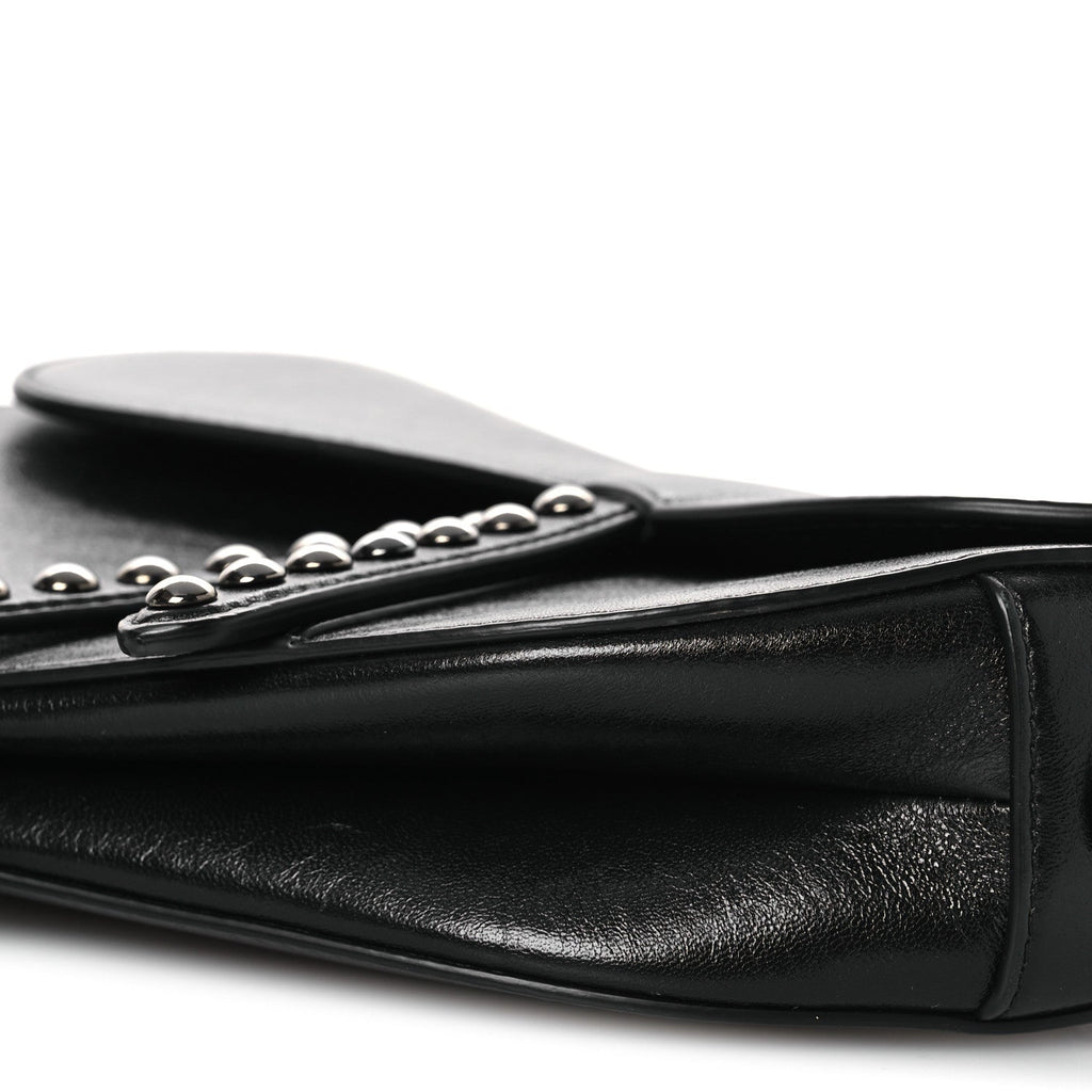 Christian Dior Shiny Crinkled Calfskin Studded Saddle Bag Black