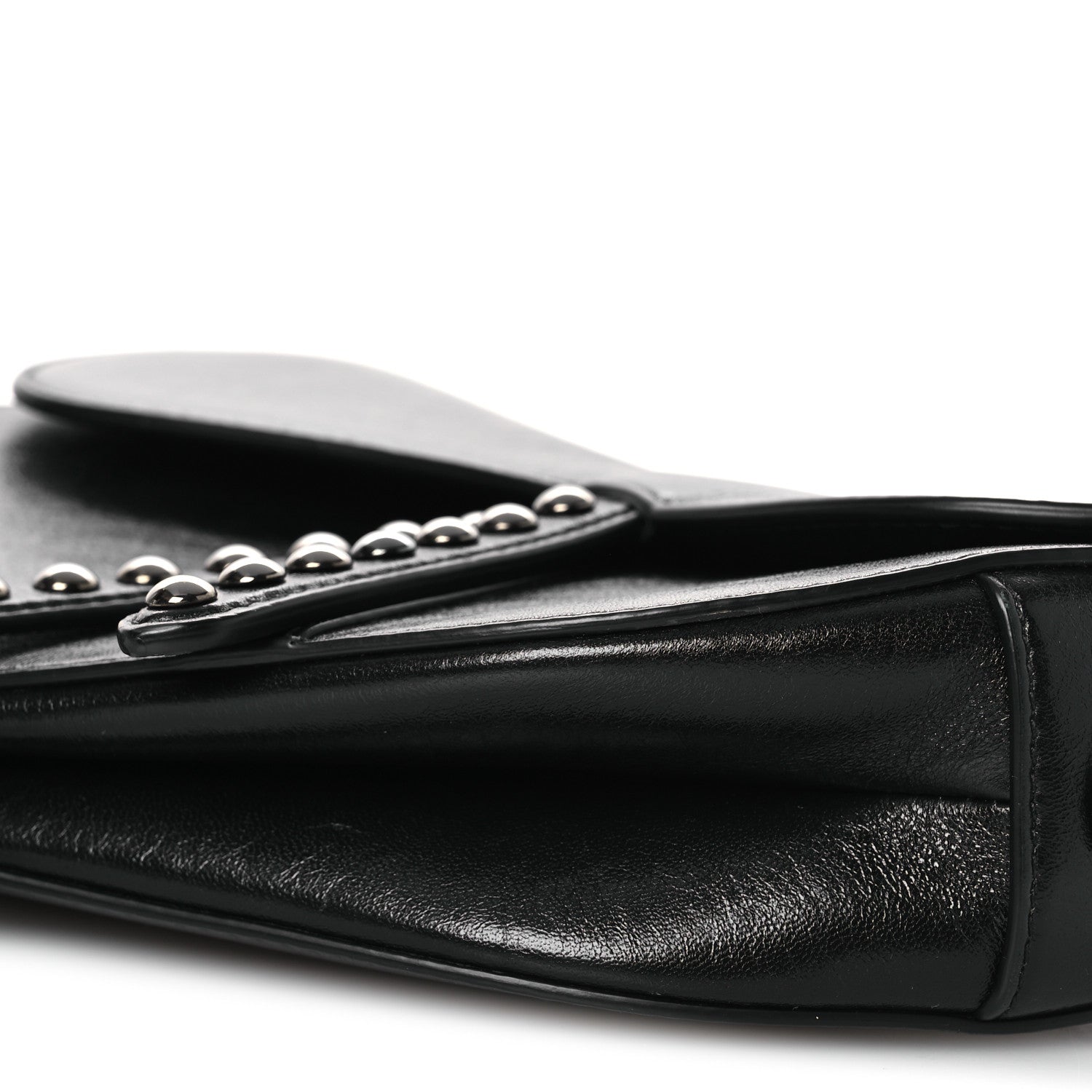 Christian Dior Shiny Crinkled Calfskin Studded Saddle Bag Black