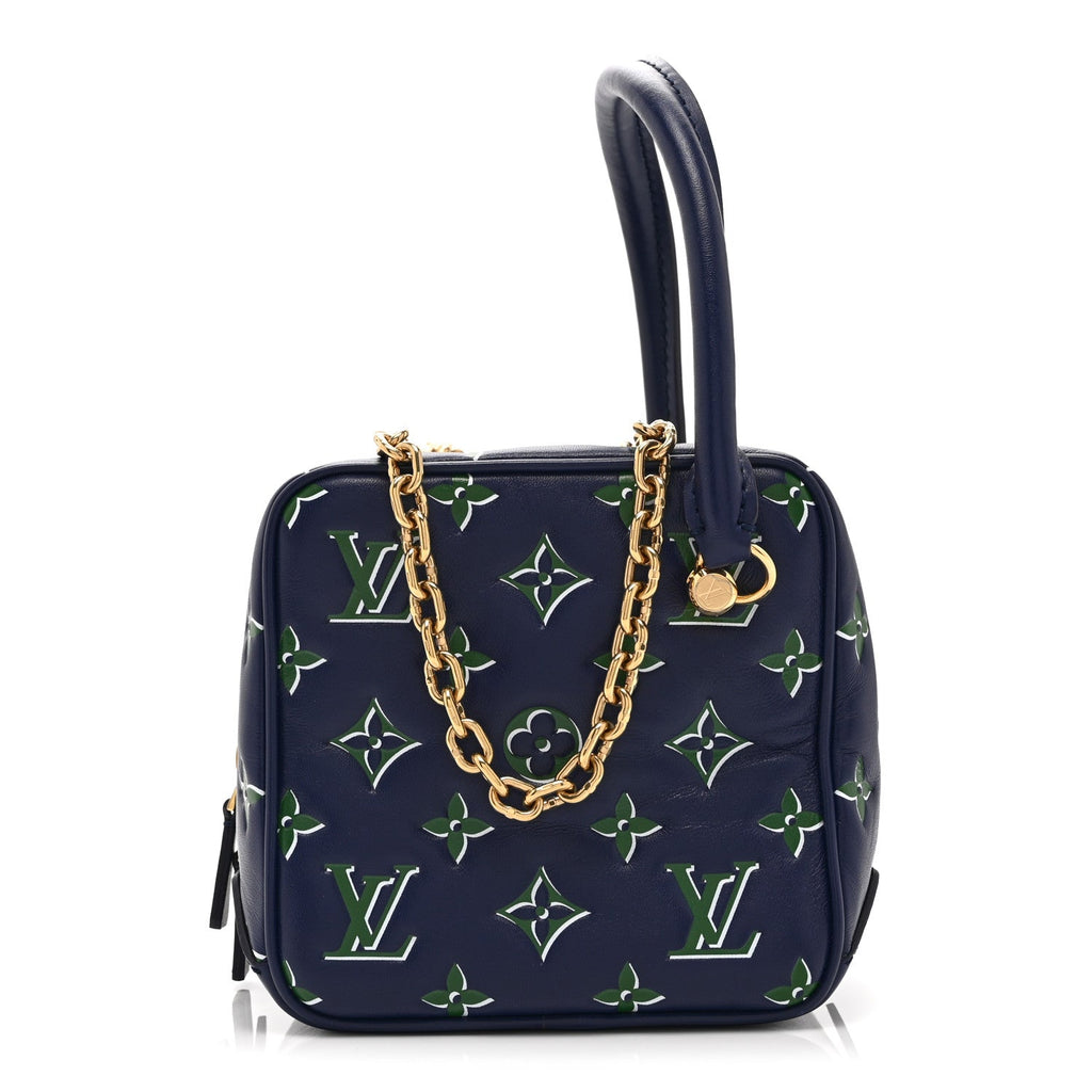 Louis Vuitton Lambskin Embossed Monogram Square Bag Blue Green