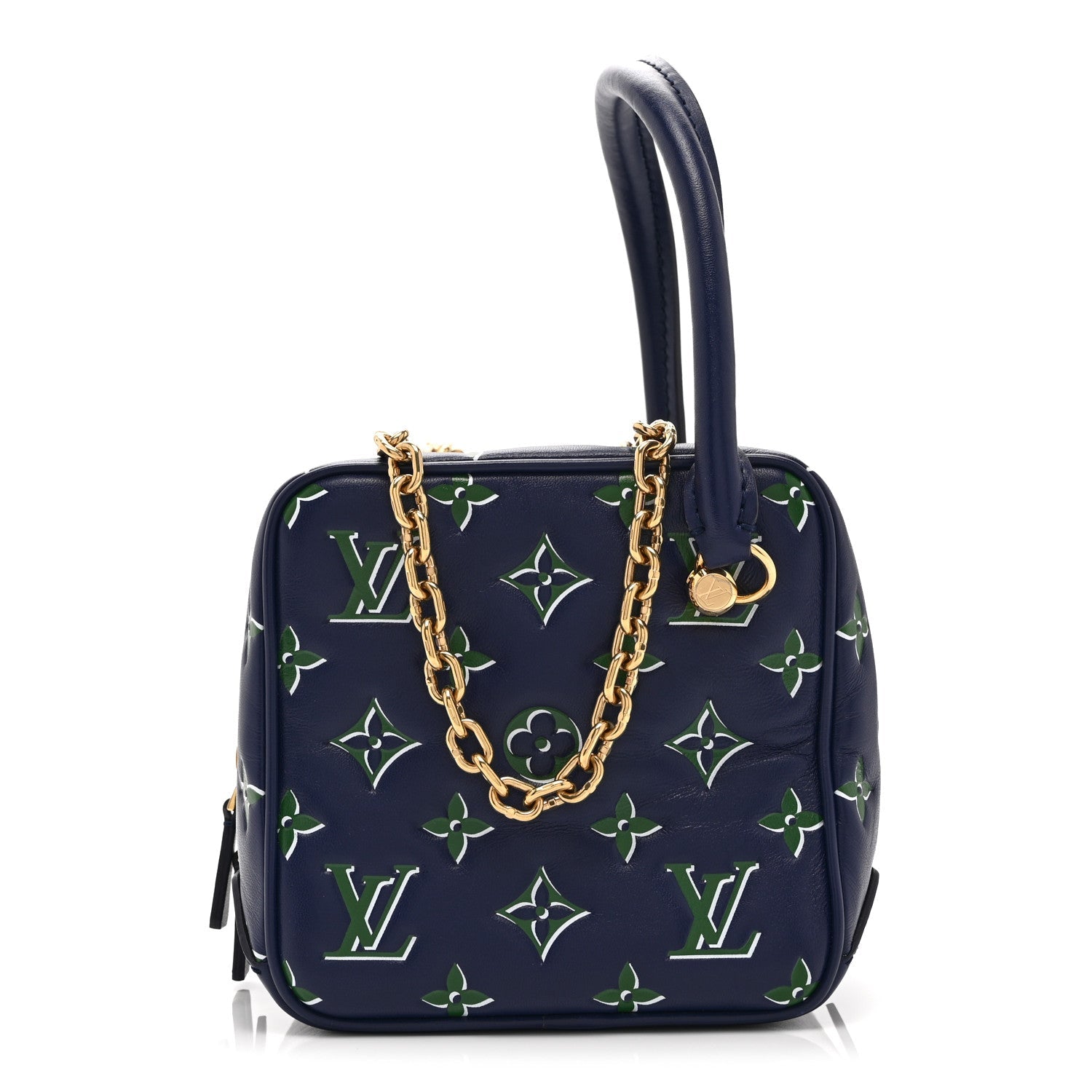 Louis Vuitton Lambskin Embossed Monogram Square Bag Blue Green