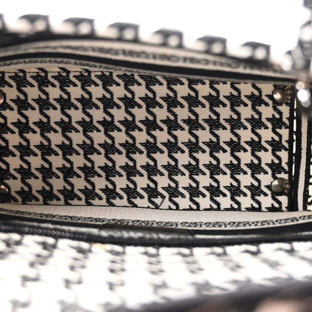 Christian Dior Canvas Houndstooth Embroidered Medium Lady D-Lite Black White