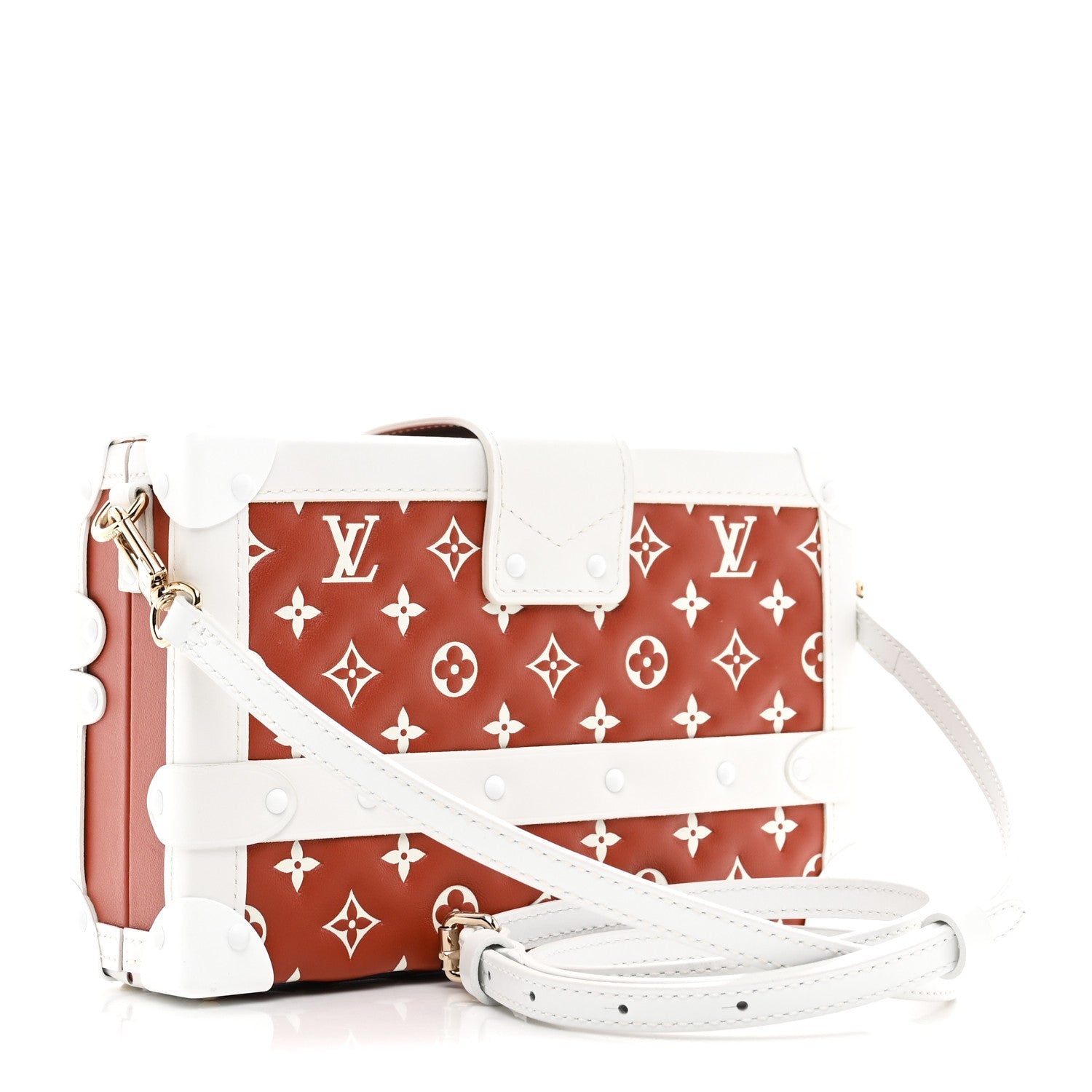 Louis Vuitton Lambskin Embossed Monogram Petite Malle Brown White