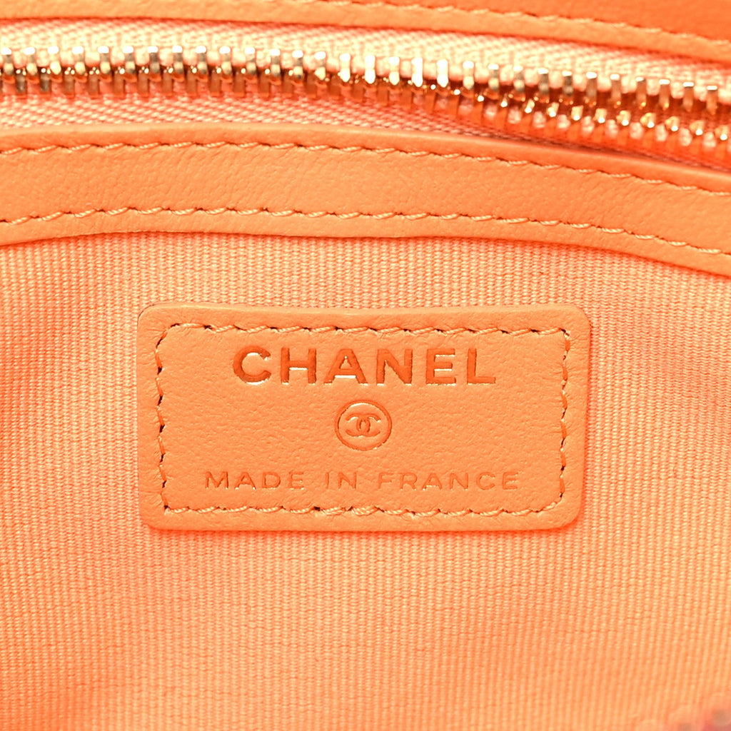 Lambskin Quilted Sunset Boulevard Pouch Case Coral Orange