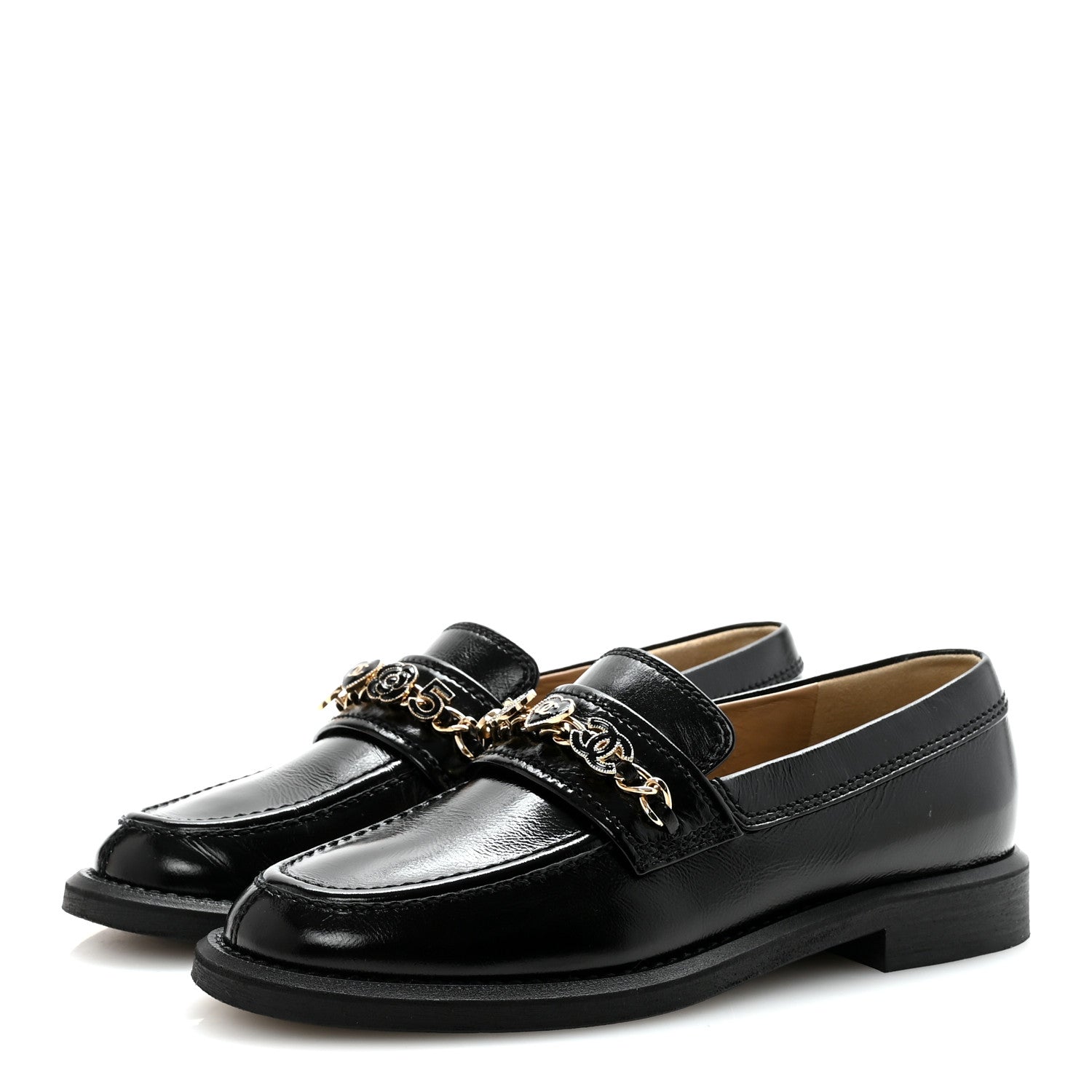 Calfskin Enamel Charms Mocassin Loafers 35.5 Black