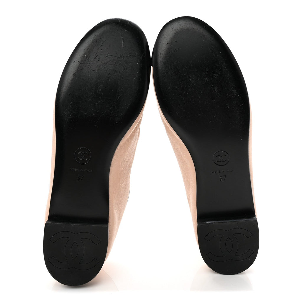 Lambskin Bow Mary Jane Flats 37 Beige Black