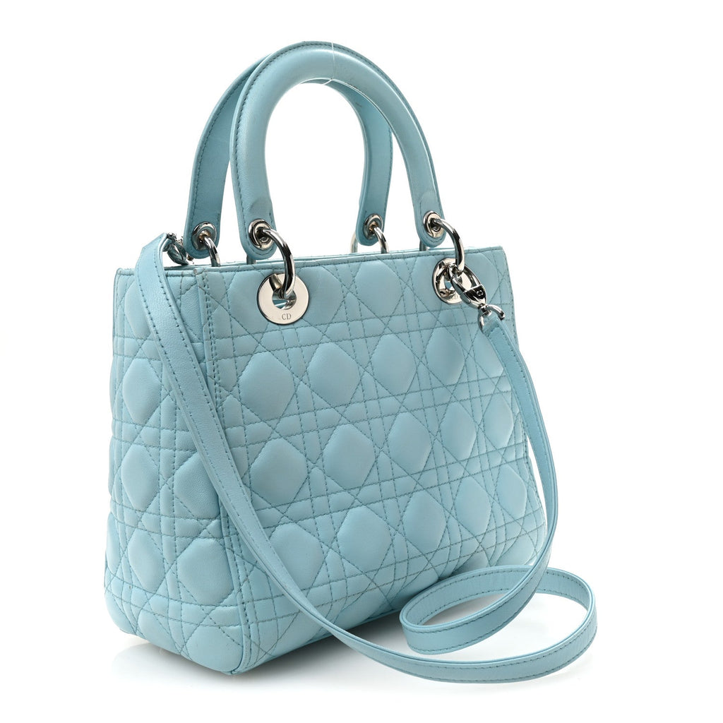 Christian Dior Lambskin Cannage Medium Lady Dior Light Blue