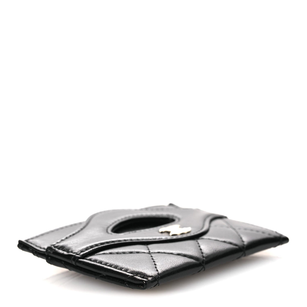 Chanel Shiny Crumpled Calfskin Quilted 31 Card Holder Black