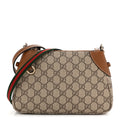 Gucci GG Supreme Monogram Textured Calfskin Small Emblem Shoulder Bag Beige Dark Brown