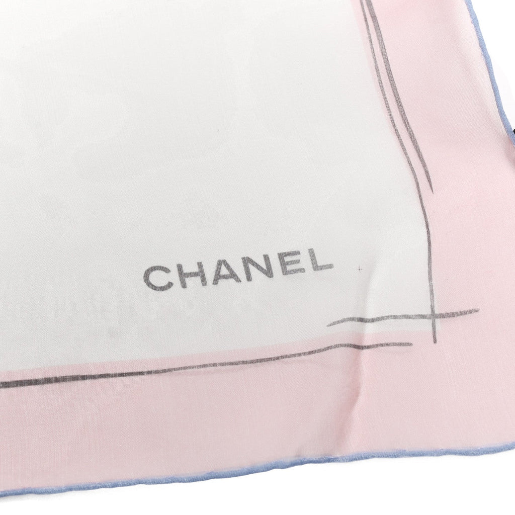 Chanel Silk Camellia Sketch Scarf White Light Pink