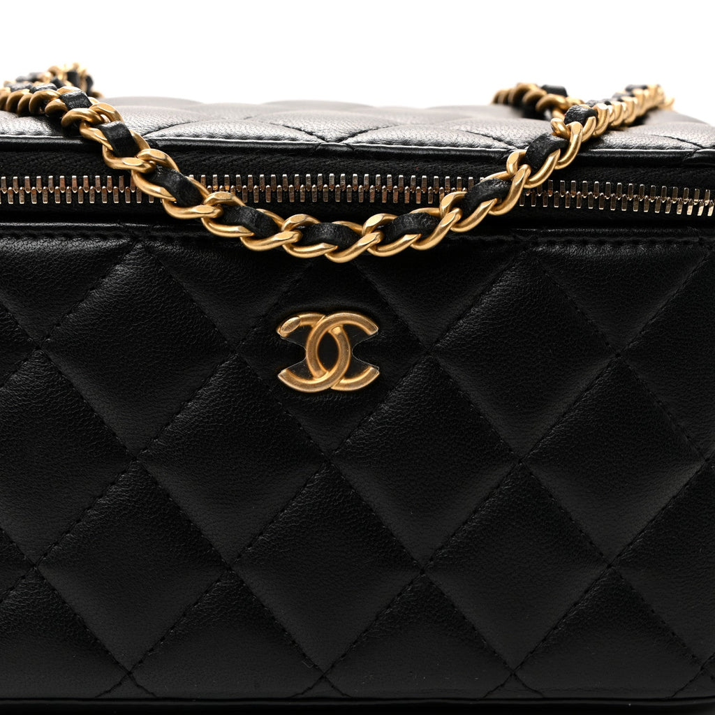Chanel Lambskin Quilted Pearl Crush Small Vanity Case With Chain Black