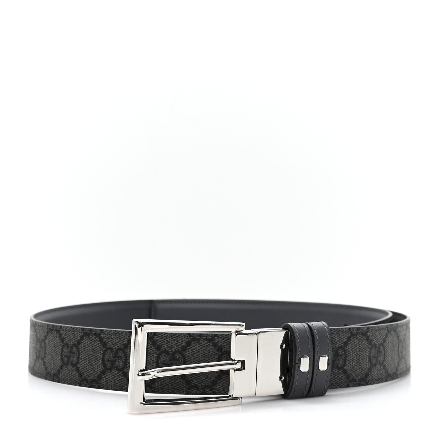 Gucci Selleria Calfskin GG Supreme Monogram Reversible Belt 95 38 Graphite Grey Black