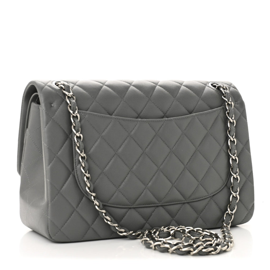 Chanel Caviar Quilted Jumbo Double Flap Grey