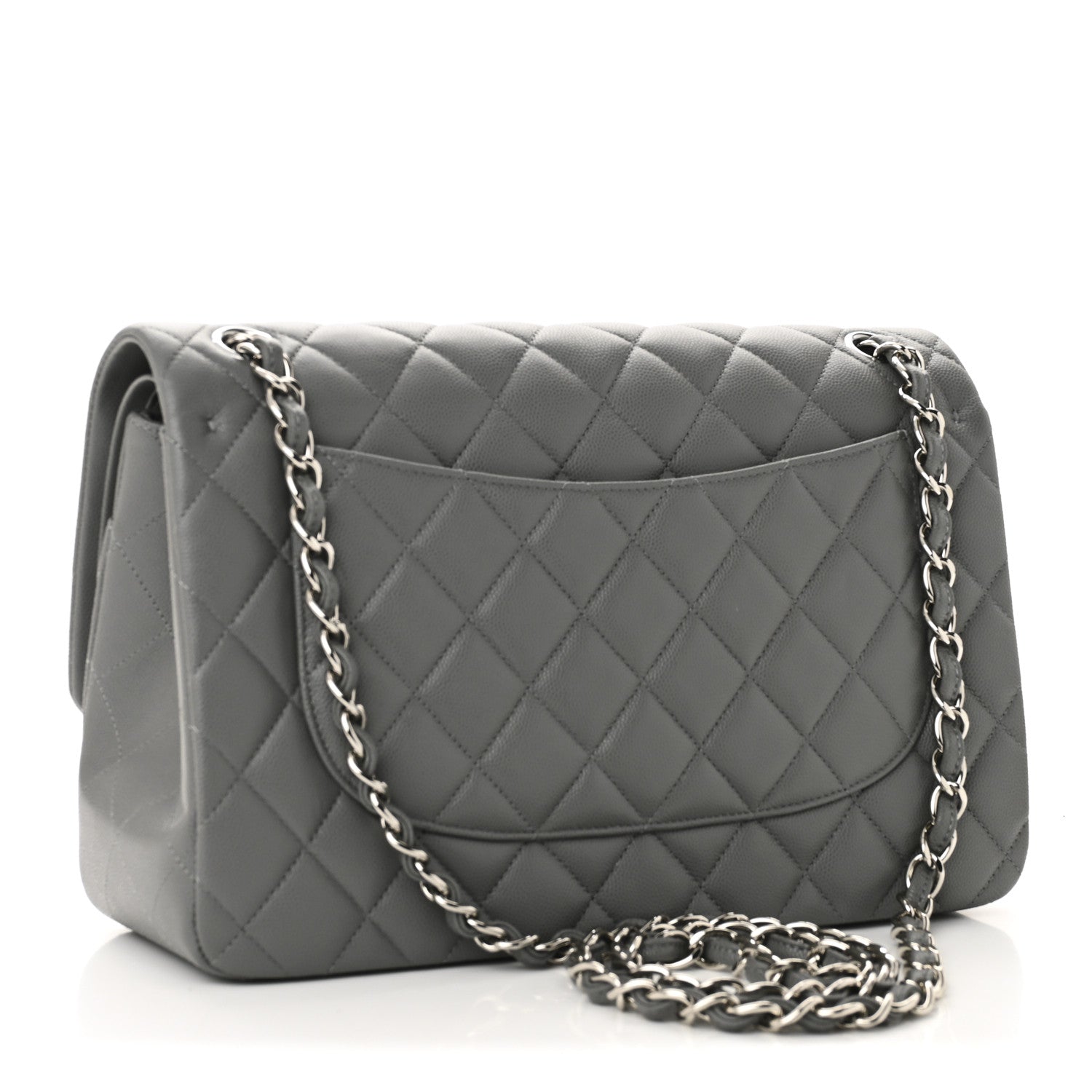 Chanel Caviar Quilted Jumbo Double Flap Grey