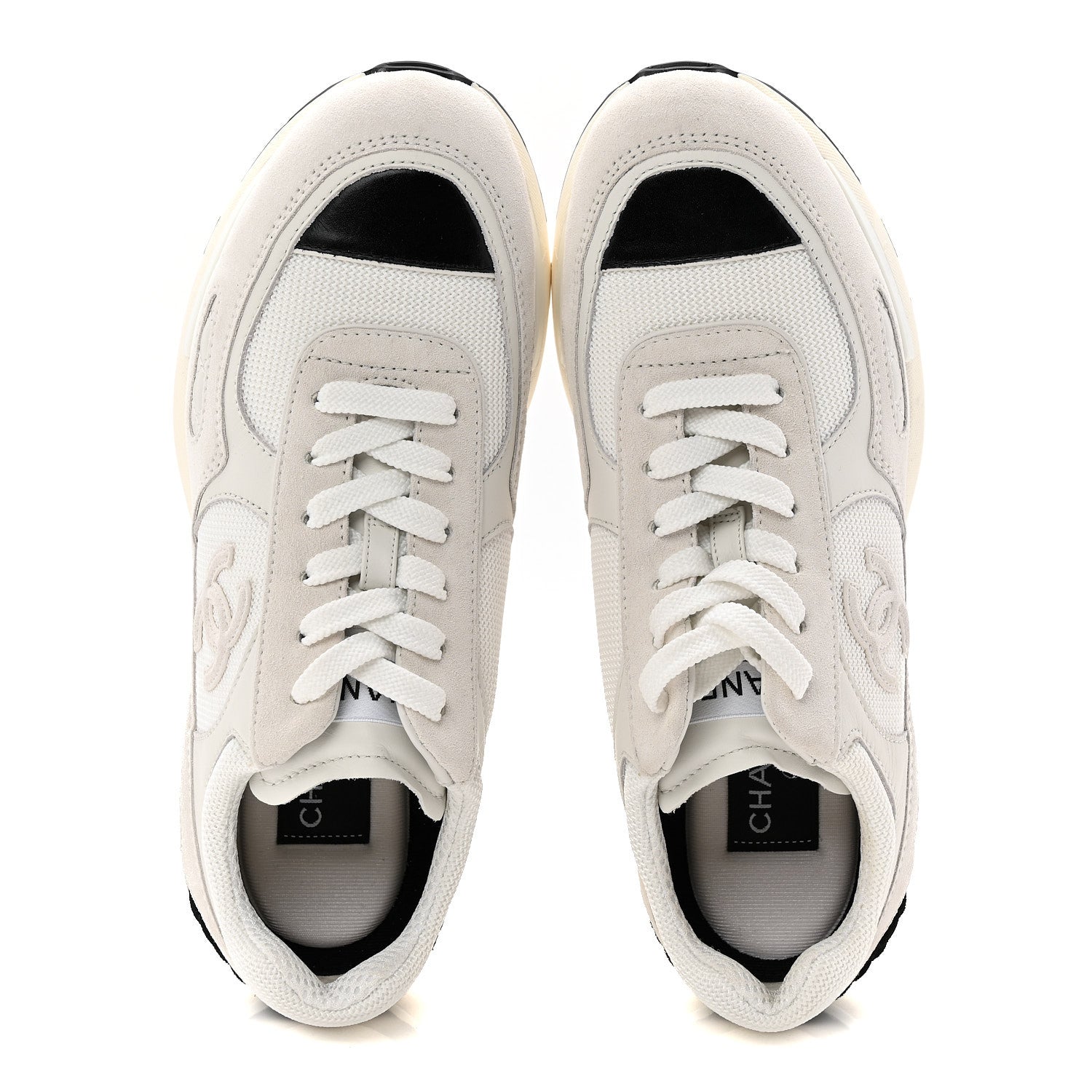 Mixed Fibers Suede Shiny Calfskin Womens CC Sneakers 38.5 White