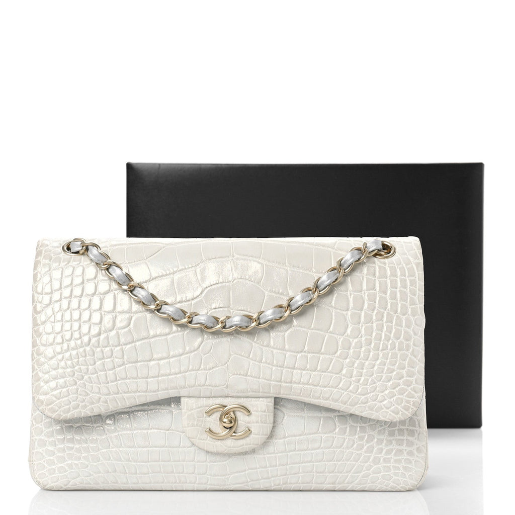 Chanel Iridescent Alligator Jumbo Double Flap Light Grey