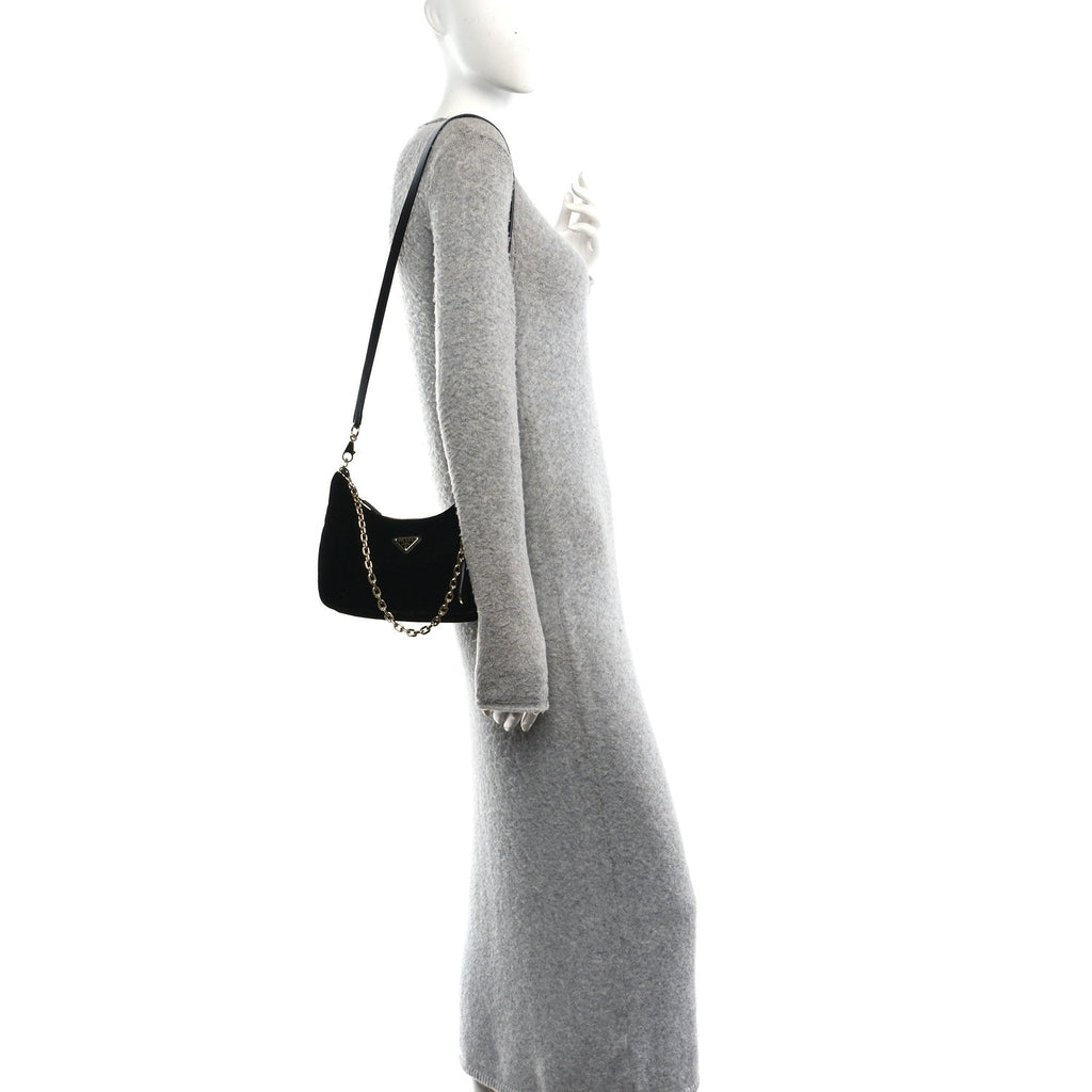 Prada Velvet Nappa Mini Re-Edition Shoulder Bag Black